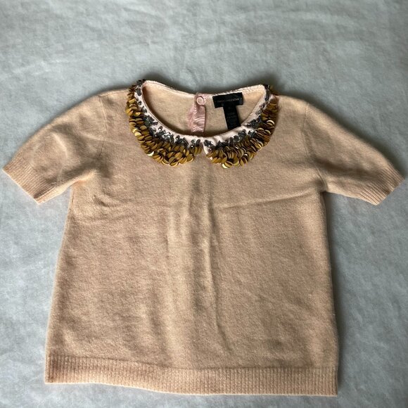 Corey Lynn Calter Womens Peach Embellished Short Sleeve Pullover Sweater Size L - Picture 1 of 11